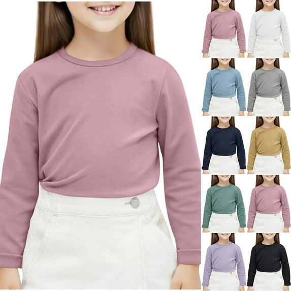 Kukoosong Baby Boys' Girls' Long Sleeve Crew Neck Cotton Tops Baby Girls Clothes Casual Solid Sweatshirt Pullover Tops Fall Winter Basic T-Shirts for 10 Years