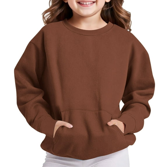 Kukoosong Baby Boys' Girls' Long Sleeve Hoodies Toddler Girl Fall Clothes Crew Neck Plain Hoodless Fall Baby Girl Clothes Pocket Pullover Tops for 9 Years