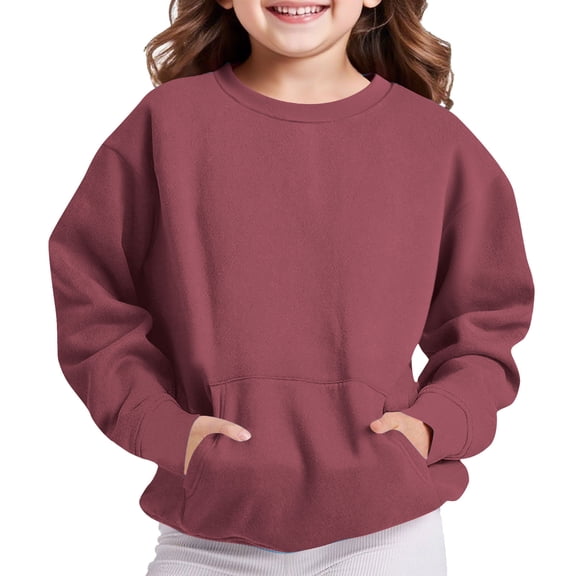 Kukoosong Baby Boys' Girls' Long Sleeve Hoodies Toddler Girl Fall Clothes Crew Neck Plain Hoodless Fall Baby Girl Clothes Pocket Pullover Tops for 5 Years