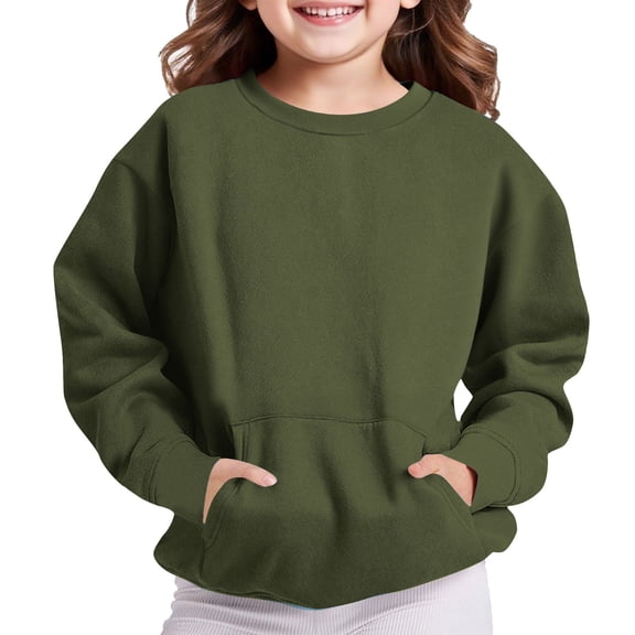 Kukoosong Baby Boys' Girls' Long Sleeve Hoodies Toddler Girl Fall Clothes Crew Neck Plain Hoodless Fall Baby Girl Clothes Pocket Pullover Tops for 5 Years