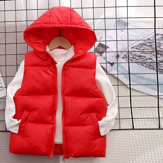 Kukoosong Baby Boys' Girls' Puffer Vest Toddler Winter Clothes Outfits Solid Color Sleeveless Activewear Jacket Coat Hooded Girls' Outerwear Vests for 12 Years