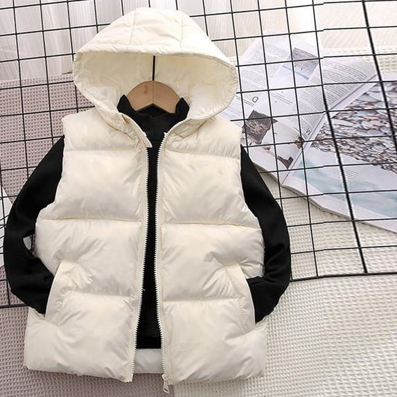 Kukoosong Baby Boys' Girls' Puffer Vest Toddler Winter Clothes Outfits Solid Color Sleeveless Activewear Jacket Coat Hooded Girls' Outerwear Vests for 12 Years