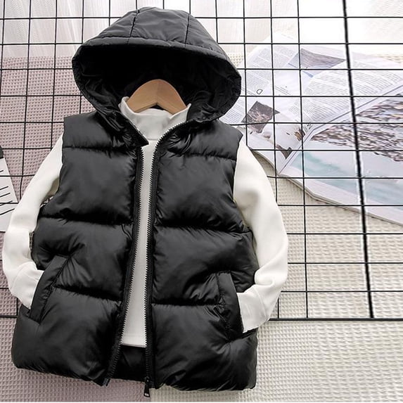 Kukoosong Baby Boys' Girls' Puffer Vest Toddler Winter Clothes Outfits Solid Color Sleeveless Activewear Jacket Coat Hooded Girls' Outerwear Vests for 9 Years