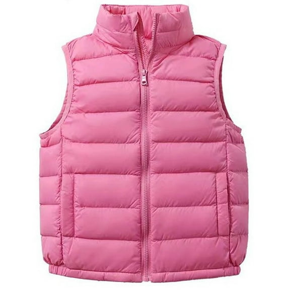 Kukoosong Baby Boys' Girls' Puffer Vest Toddler Winter Clothes Outfits Solid Color Sleeveless Activewear Jacket Coat Hoodless Girls' Outerwear Vests for 5-6 Years