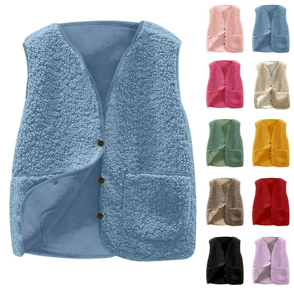 Kukoosong Baby Boys' Girls' Sherpa Fleece Vest Toddler Winter Clothes Outfits Solid Color Sleeveless Activewear Jacket Coat Hoodless Girls' Outerwear Vests for 5 Years