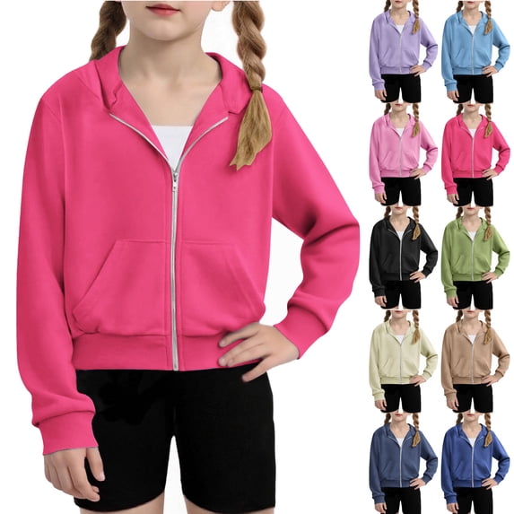 Kukoosong Girls Bomber Jackets Zip Up Hooded Toddler Winter Clothes Long Sleeve Solid Color Lightweight Winter Coats for 7 Years