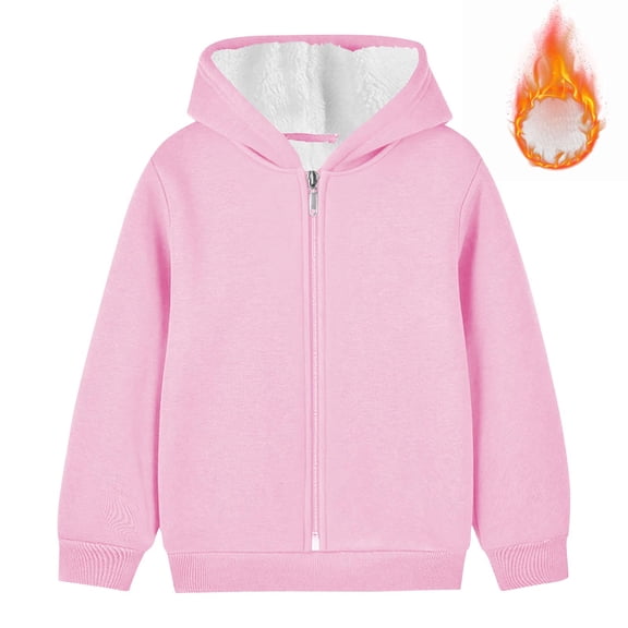 Kukoosong Girls Fleece Jackets Zip Up Hooded Toddler Winter Clothes Long Sleeve Solid Color Lightweight Winter Coats for 7 Years