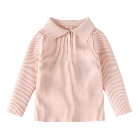 Kukoosong Girls Knitted Sweater Baby Girls Clothes Long Sleeve Turndown Neck Sweaters Solid Color Pullover Sweatshirt Tops for 2 Years