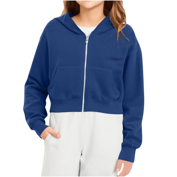 Kukoosong Girls Long Sleeve Sweatshirts Toddler Girl Fall Clothes V Neck Plain Hooded Hoodies Zip Up Pullover Tops for 7 Years