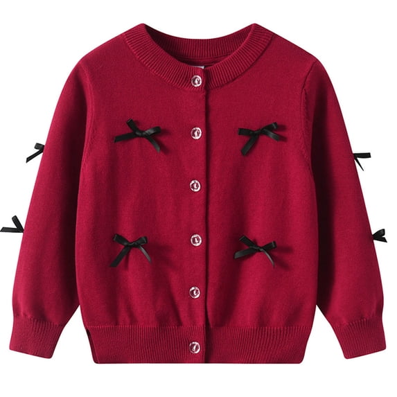 Kukoosong Girls Sweater Cardigans Baby Girls Clothes Long Sleeve Crew Neck Sweaters Print Winter Coats Outerwear for 5-6 Years