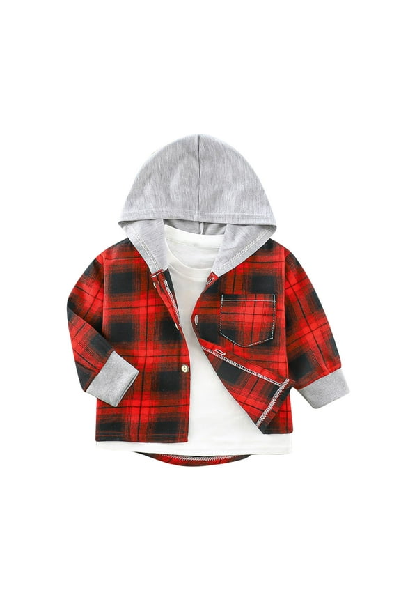 Toddler Boys' Girls' Bomber Jackets Button Down Hooded Kids Winter Clothes Long Sleeve Plaid Lightweight Jackets Outerwear for 2-3 Years