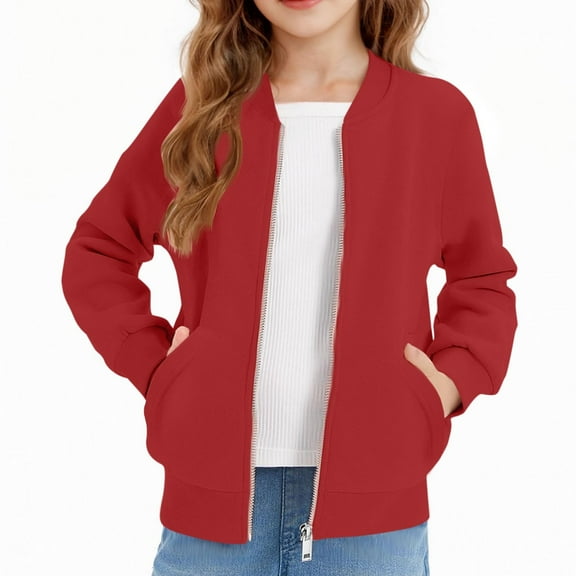 Kukoosong Toddler Boys' Girls' Bomber Jackets Zip Up Hoodless Teen Winter Clothes Long Sleeve Solid Color Lightweight Jackets Outerwear for 7 Years