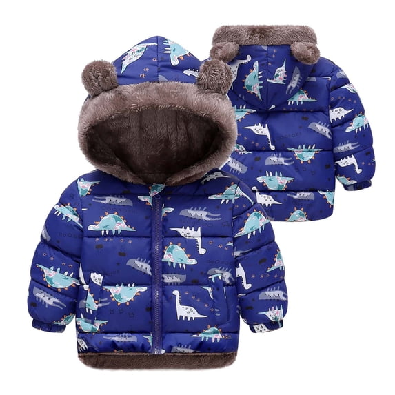 Kukoosong Toddler Boys' Girls' Puffer Jackets Zip Up Hooded Toddler Winter Clothes Long Sleeve Print Lightweight Winter Coats for 3 Years