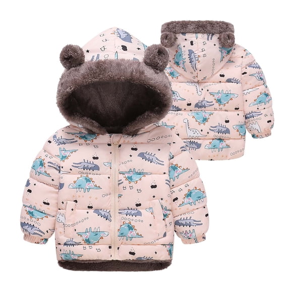 Kukoosong Toddler Boys' Girls' Puffer Jackets Zip Up Hooded Toddler Winter Clothes Long Sleeve Print Lightweight Winter Coats for 4 Years