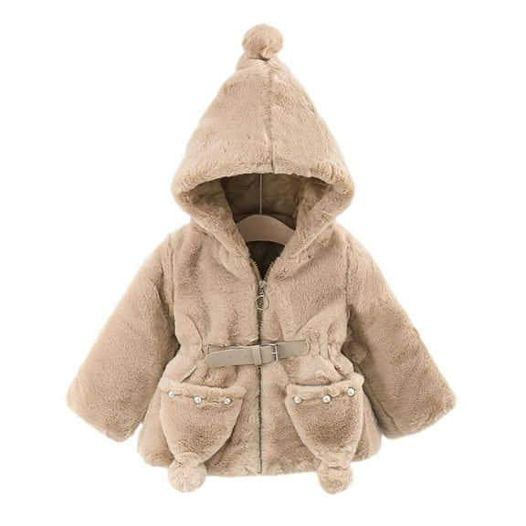 Winter Saving Clearance! VERUGU Boys and Girls Winter Coat Fleece Lined Thick Down Coats Puffy Polyester Fiber Girdling with Hood Khaki 110