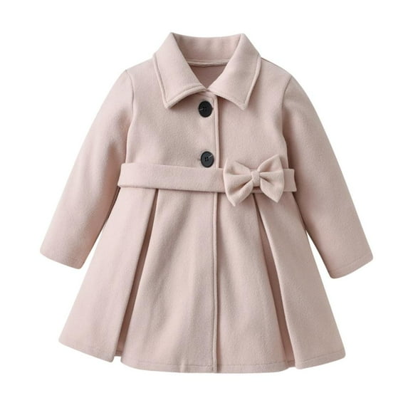 Winter Saving Clearance! VERUGU Girls Dress Coat Kid Winter Jackets Button Peacoat Toddler Woolen Bow Clothes Fashion Outwear Beige 2Y