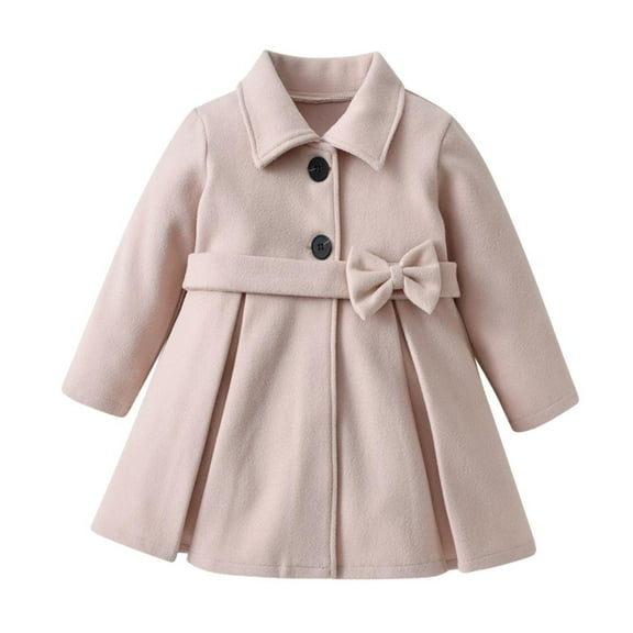 Winter Saving Clearance! VERUGU Girls Dress Coat Kid Winter Jackets Button Peacoat Toddler Woolen Bow Clothes Fashion Outwear Beige 8Y