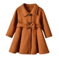 thumbnail image 1 of Winter Saving Clearance! VERUGU Girls Dress Coat Kid Winter Jackets Button Peacoat Toddler Woolen Bow Clothes Fashion Outwear Brown 6Y, 1 of 7