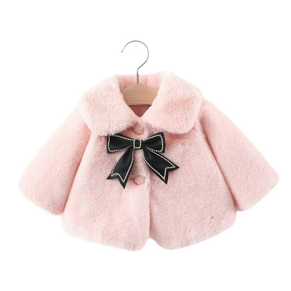 Winter Saving Clearance! VERUGU Girls Winter Coat Fleece Lined Thick Down Coats Solid Casual Warm Bow Striped Plush Long Sleeve Outwear Pink 100