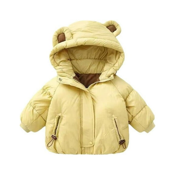 Winter Saving Clearance! VERUGU Sports Tops Boys Girls Winter Warm Jacket Outerwear Letter Bear Ears Coats Hooded Coat Yellow 3Y