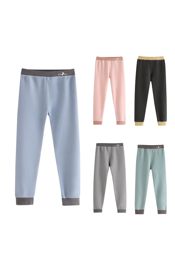 Toddler Straight Leg Trousers, Winter Long Pants for Kid, Kids Casual Solid Color Fleece Loungewear Elastic Waist Outer Wearable Base Layer Sports Long Pants Blue, 2-3 Years