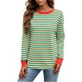 thumbnail image 1 of Winter Saving!QUINDOS Striped Tshirts for Women Long Sleeve Winter Tops for Women 2024 Crew Neck Relaxed Fit Striped Casual Tops, 1 of 5
