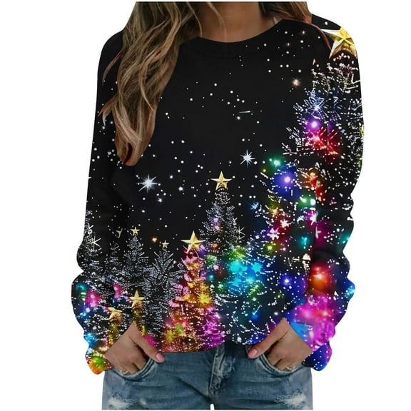 Winter Saving Talove Long Sleeve Shirts for Women Graphic Printed Sweatshirt Fall Fashion Must Haves Festive Holiday Long Sleeve Tee Top Womens Tops Casual Christmas Shirts