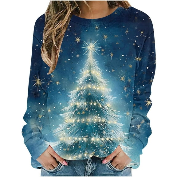 Winter Saving Talove Long Sleeve Shirts for Women Graphic Printed Sweatshirt Fall Fashion Must Haves Pullover T Shirts Womens Tops Casual Plus Size Christmas Shirts