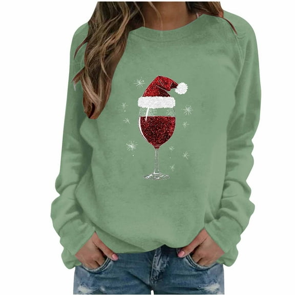 Winter Saving Talove Long Sleeve Shirts for Women Graphic Printed Sweatshirt Women Fall Clothes T-Shirt Loose Fit Womens Tops Trendy 2025 Christmas Shirts