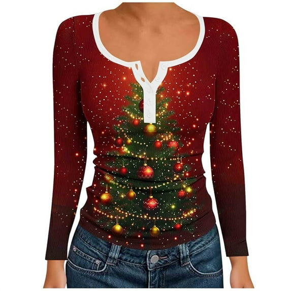 Winter Saving Talove Long Sleeve Shirts for Women Funny Graphic Sweatshirt Women Fall Clothes White Blouse Womens Tops For Workout Christmas Shirts