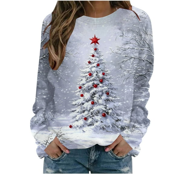 Winter Saving Talove Long Sleeve Shirts for Women Graphic Printed Sweatshirt Women Fall Clothes Top Tee Womens Tops Fall Trendy Christmas Shirts
