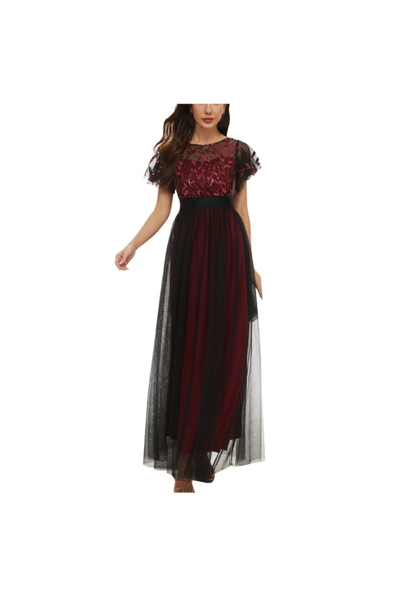 Winter Saving Wedding Guest Dresses for Women Formal Spring And Summer Round Neck Sequin Dress Short Sleeves Large Dress