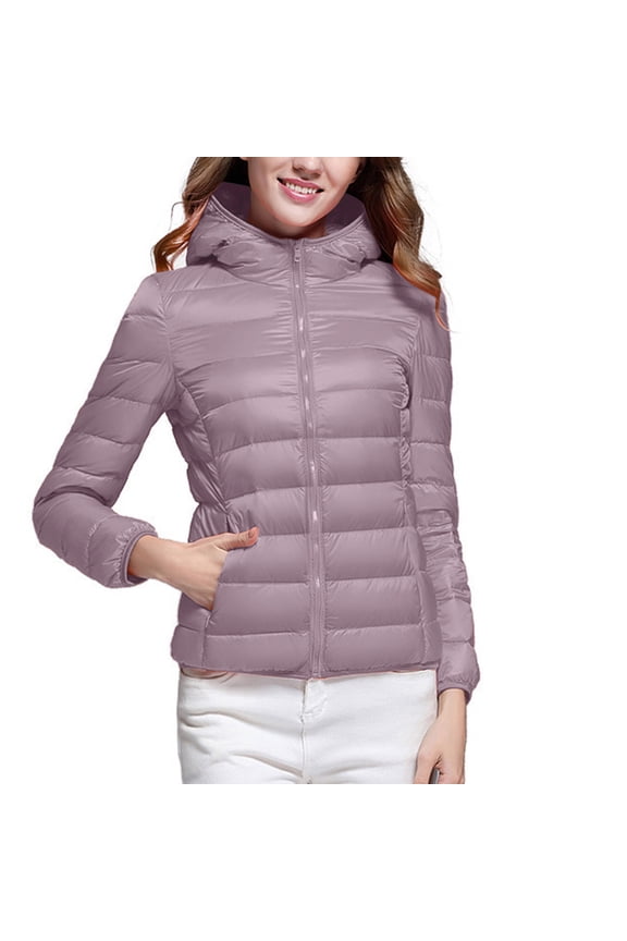 Winter Saving Womens Plus Size Puffer Jacket Puffer Jacket Long Sleeve Hooded Zip Up Quilted Lightweight Down Coat Tops Winter With Pockets
