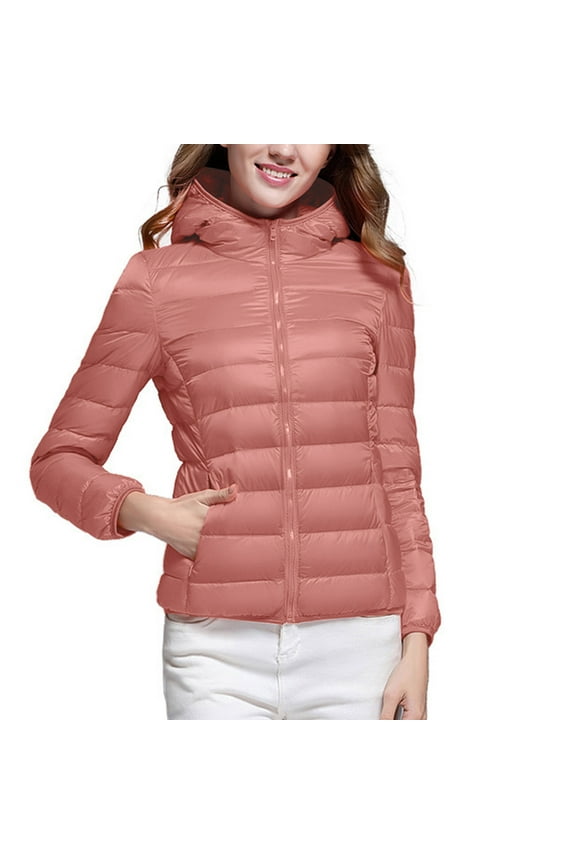 Winter Saving Womens Plus Size Puffer Jacket Puffer Jacket Long Sleeve Hooded Zip Up Quilted Lightweight Down Coat Tops Winter With Pockets