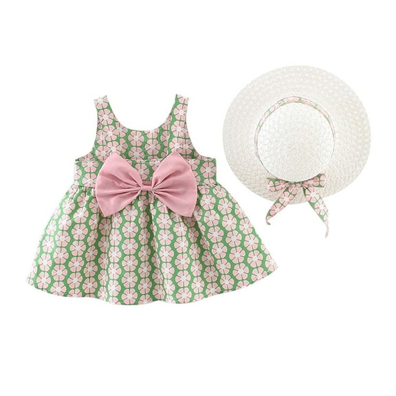 Yievot 2Pcs Toddler Newborn Girl Dresses Summer Floral Print Dress Princess Dress Newborn Girl Dresses Set with Hat 1-4 Years 2025 Summer Baby Girl Dress Gifts