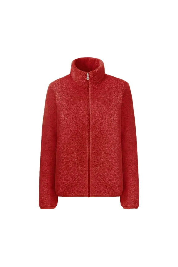 Winter Fashion Olyvenn Women's Winter Warm Fuzzy Fleece Zip Up Outwear Stand Collar Fluffy Soft Plush Coat Thickening Oversized Black Jacket Pockets Red 10