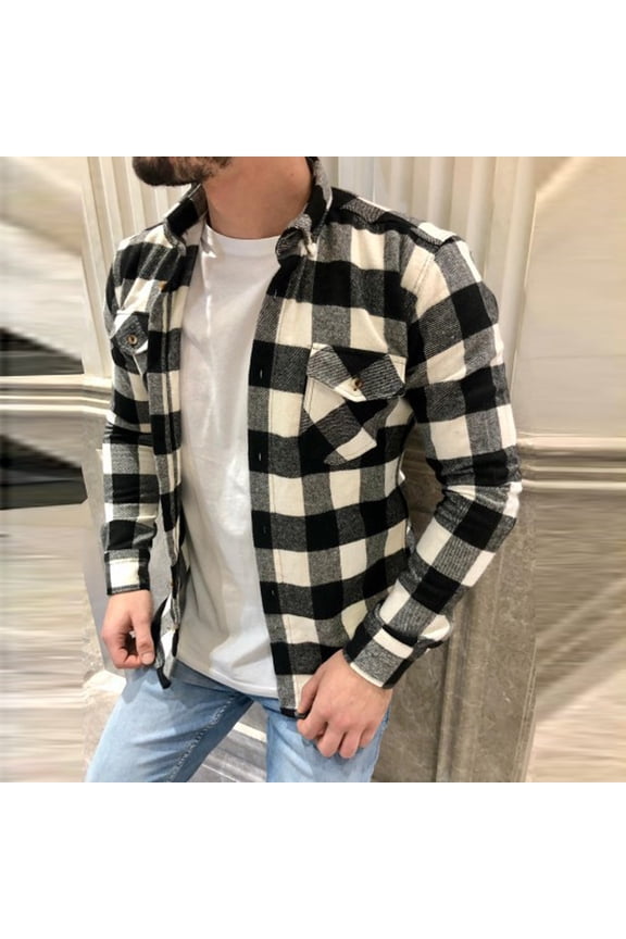 Men's Thick Warm Flannel Plaid Shirts Fall Winter Long Sleeve Button Down Coat Casual Shacket Jackets Outwear with Pockets
