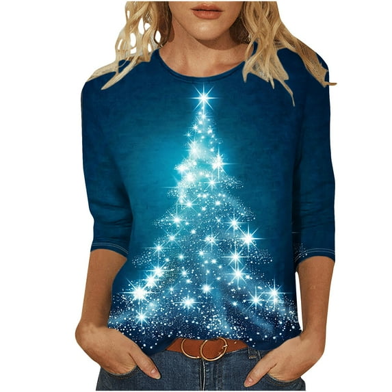 TAGOLD Plus Size Tops for Womens,Womens 3/4 Sleeve Blouses,Women's Fashion Tees Casual Crewneck 3/4 Sleeve Loose T Shirt Ladies Tops Blouses Shirts