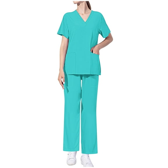 Ahuyic Scrubs for Women Set V Neck Comfortable and Professional Scrubs Uniform Mint Green B XXL