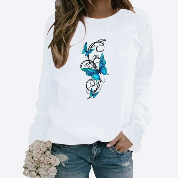 Winter Savings Clearacne Black Sweatshirt Women Women's Butterfly Print Casual Fashion Sweatshirt Top