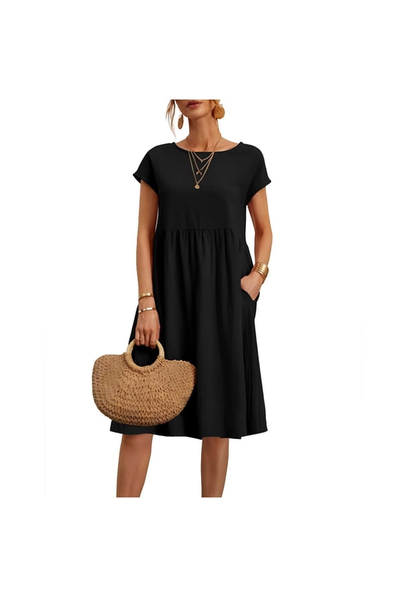 Clothing 2025 Dresses for Women 2025 Summer Cotton Linen Solid Gauze Dress Loose Casual Beach Vacation Flowy Midi Dress with Pockets