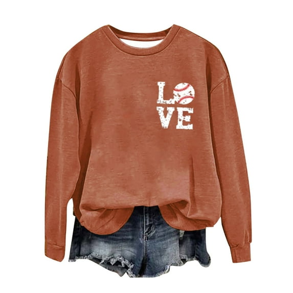 Winter Savings Clearacne Fall Sweatshirts for Women Women's Baseball Print GameDay Crew Neck Multi Color Multi Size Crew Neck Hoodless Long Sleeve Sweatshirt