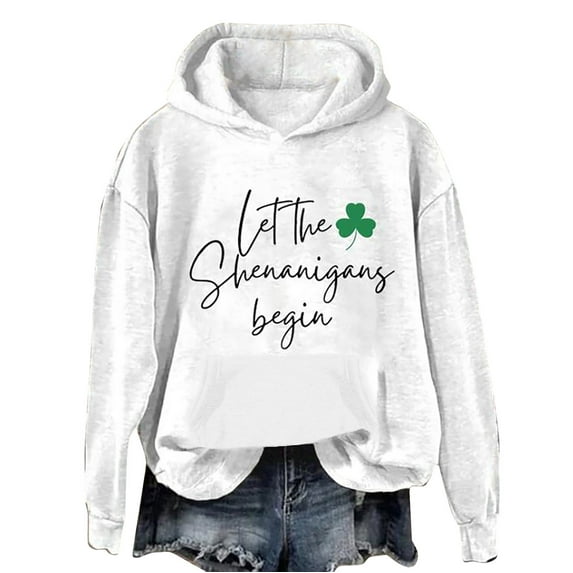 Winter Savings Clearacne Oversized Hoodies for Women Women's English Let The Shenanigans Begin Fashion Round Neck Casual Letter St. Print Long Sleeve Top Sweatshirt