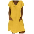 thumbnail image 1 of Winter Savings Clearance under 10.00 LYXSSBYX Womens Summer Dresses Midi Clearance Womens Spring and Summer V-Neck Solid Cotton and Linen Casual Pocket Short Sleeved Dress, 1 of 6