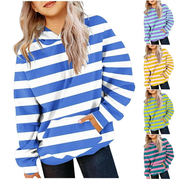 Winter Savings Clearance 2025! AKAFMK Hooded Sweatshirt for Girls,Children's Shirt Long Sleeved Stripe Round Neck Top Suitable Boys and Girls Aged Hooded Sweatshirt