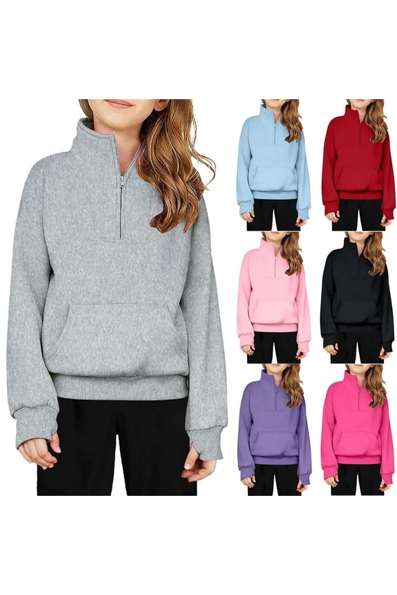 Sweatshirt for Girls,Middle Big Girls Half Zip Crewneck Sweatshirt Long Sleeve Pullover Tops Crop Tops Kids Fleece Sweatshirts for 5-14 Years