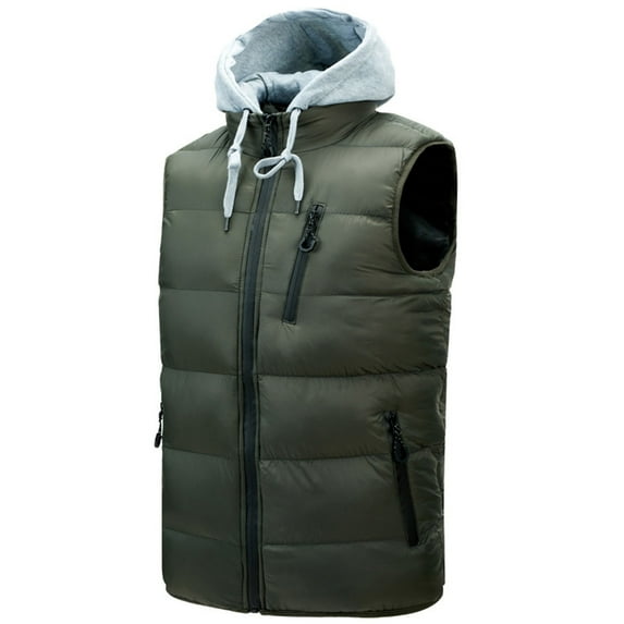 Winter Aofany Fall Winter Down Vest For Men Fashion Solid Color Hooded Windproof Coat Down Cotton Waistcoat Warm Vest Outerwear With Zipper Pockets