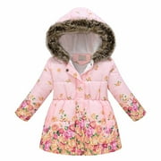EDVINTORG Dezsed 2022 Winter Print Jacket for Girls Hooded Warm Children Girls Winter Coat 5-12 Years Kids Teenage Cotton Children Outerwear with Zipper