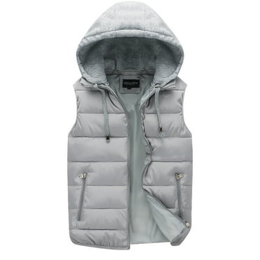 Winter Savings Clearance! Dezsed Fall Winter Down Vest For Men Fashion Solid Color Shiny Hooded Windproof Coat Down Cotton Waistcoat Warm Vest Outerwear With Zipper Pockets