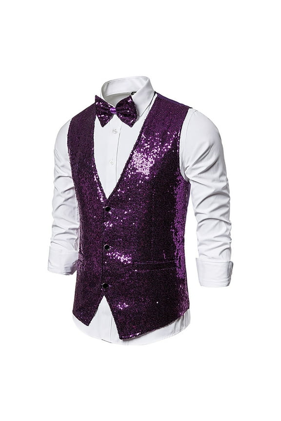 Dezsed Sequins Vest for Men Slim Fit formal Vests V-Neck Shiny Party Dress Suit Stylish Vest Waistcoat with Tie Fall